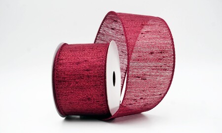 Bordeauxrood gestreept metallic geweven lint met ijzerdraad_KW0473GC-8-8